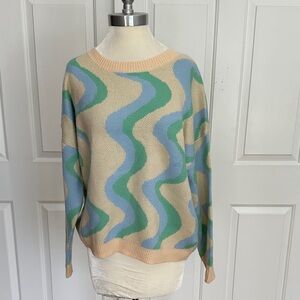Altar'd State Wave Pattern Sweater - Green, Blue, Cream